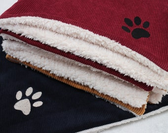 Corduroy dog blanket in burgundy red, cat blanket, cuddly pet blanket.