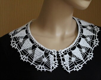 Handmade crochet collar, white lace collar, cotton necklace, neck accessory, collar crochet, white crochet collar