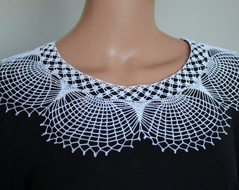 Handmade Crochet Collar, White Cotton Lace Necklace