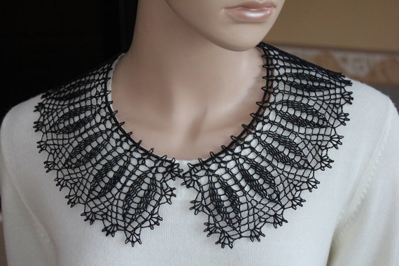 Handmade crochet collar black lace collar cotton necklace | Etsy