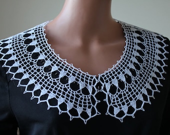Handmade Crochet Collar, White Cotton Lace Necklace