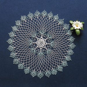 crochet doily, lace crochet doily, white and blue crochet doily, cotton doily, crochet napkin, table centerpiece, wedding party decor