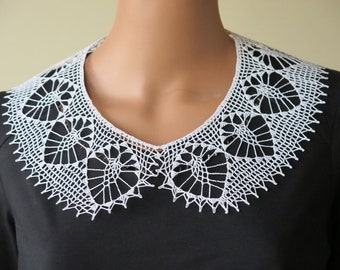 Handmade White Crochet Collar, Cotton Lace Necklace