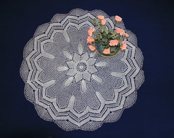 Lace table cover, lace knitted doily, knitted doily, white knitted doily,  large doily, big doily