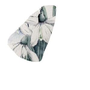 May include: Watercolor painting of white flowers with green stems and leaves. The flowers are arranged in a cluster and have a delicate, ethereal quality.