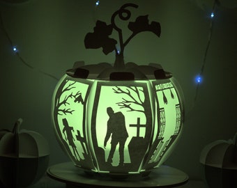 Zombie Pumpkin Lantern: Halloween Papercraft Template (SVG, Studio, PDF)
