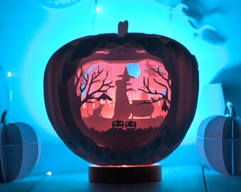 Witch Pumpkin LightBox: Halloween 3D Sliceform Template (SVG, PDF)