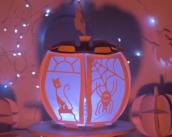 Linterna de calabaza de casa embrujada: Manualidad de papel para Halloween (SVG, Studio, PDF)