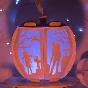 Zombie Pumpkin Lantern: Halloween Papercraft Template (SVG, Studio, PDF)