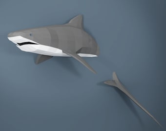 Tiger Shark - Wall Sculpture Pattern - Papercraft DIY - Download, Print and Make Your Own