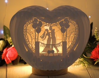Wedding Congratulations Heart - Pop-up Sliceform 3D LightBox - SVG, Studio, PDF files, Download, Print or Cut out and Make Your Own