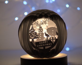 Dancing Snowmen Christmas Ornament: DIY Pop-Up Sphere (SVG, Studio, PDF)