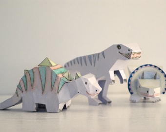 Dinosaur Friends Printable: 3D Papercraft Puzzle (PDF Download)