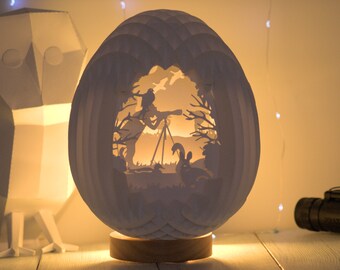 Bird Watcher Egg - Pop-up Sliceform 3D LightBox - SVG, Studio, PDF files, Download, Print or Cut out and Make Your Own