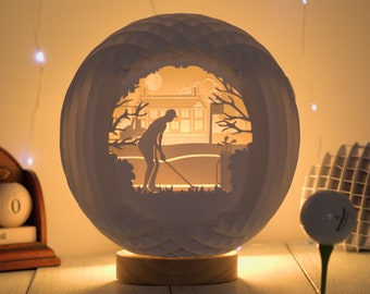 Golfer Sphere - Pop-up Sliceform 3D LightBox - SVG, Studio, PDF files, Download, Print or Cut out and Make Your Own
