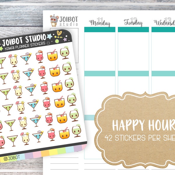 HAPPY HOUR - Kawaii Planner Stickers - Girls Night Stickers - Journal Stickers - Cute Stickers - Decorative Stickers - K0065