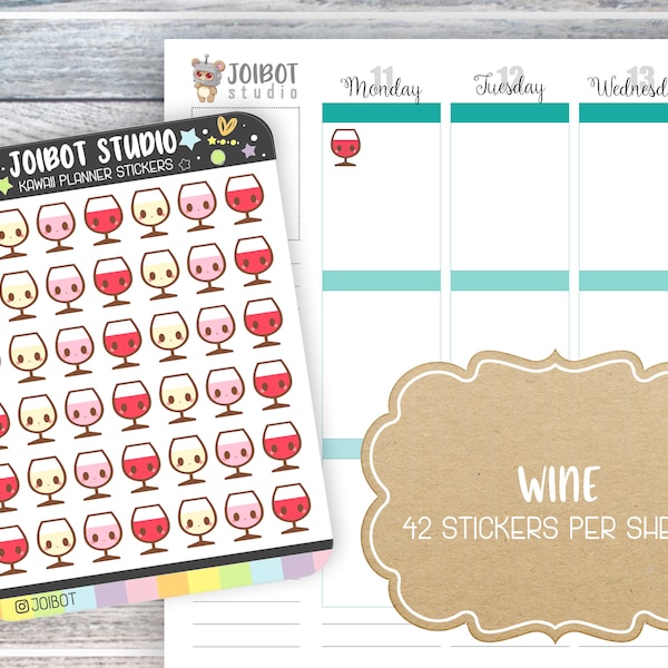 WINE - Kawaii Planner Stickers - Girls Night Stickers - Journal Stickers - Cute Stickers - Decorative Stickers - K0038
