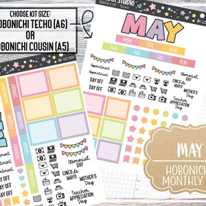 Kit de pegatinas mensuales de Hobonichi Cousin o Techo - Pegatinas de planificador kawaii - Pegatinas de diario - Pegatinas decorativas - HX-MAY