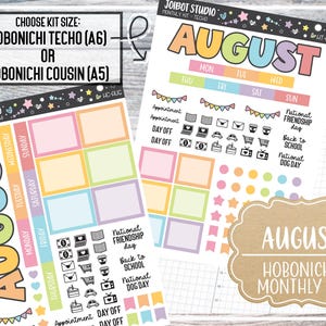 Kit d'autocollants mensuels Hobonichi Cousin ou Techo - Stickers agenda kawaii - Stickers pour journaux - Stickers décoratifs - HX-AUG