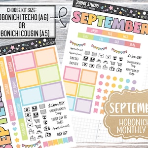 Kit d'autocollants mensuels Hobonichi Cousin ou Techo - Stickers planificateur kawaii - Stickers pour journaux - Stickers décoratifs - HX-SEP