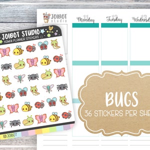 BUGS - Kawaii Planner Stickers - Insect Stickers - Journal Stickers - Cute Stickers - Decorative Stickers -  K0063