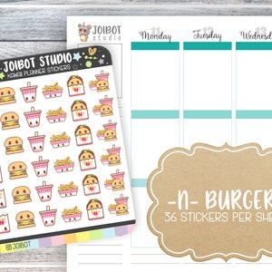 I-N-O BURGERS - Kawaii Planner Aufkleber - Fast Food Aufkleber - Journal Aufkleber - Niedliche Aufkleber - Dekorative Aufkleber - K0140