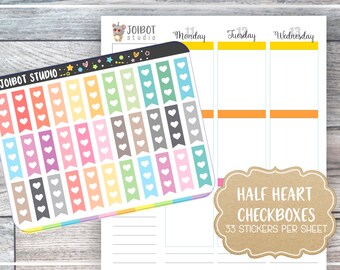 HALVHJÄRTAT CHECKLÅDOR - Kawaii Planner Stickers - Funktionella klistermärken - Journalklistermärken - Söta klistermärken - Dekorativa klistermärken - F0002