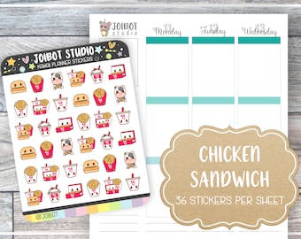 CHICKEN SANDWICH - Kawaii Planner Stickers - Chicken Nugget Stickers - Journal Stickers - Cute Stickers - Decorative Stickers - K0108
