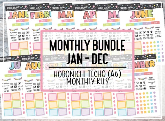 Hobo Techo Compatible Bundle - Monthly Sticker Kits - Kawaii Planner Stickers  - Journal Stickers - Decorative Stickers - A6 - HT-BUNDLE