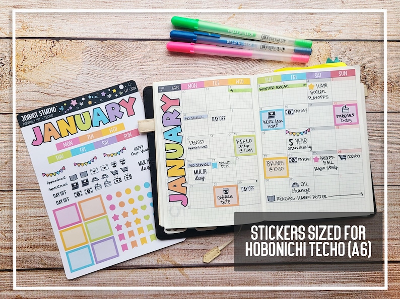 Hobo Techo-kompatibelt paket - Månatliga klistermärkeskit - Kawaii Planner Stickers - Journalklistermärken - Dekorativa klistermärken - A6 - HT-BUNDLE bild 2