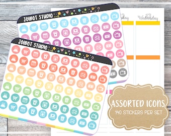 BLANDADE IKONER - Kawaii Planner Stickers - Funktionella klistermärken - Journalklistermärken - Söta klistermärken - Dekorativa klistermärken - F0007