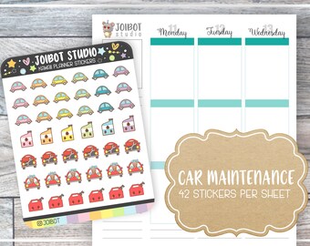 MANUTENÇÃO DO CARRO - Adesivos Planejador Kawaii - Adesivos para Mudança de Óleo - Adesivos para Lavagem de Carro - Adesivos para Diário - Adesivos Fofos - K0105