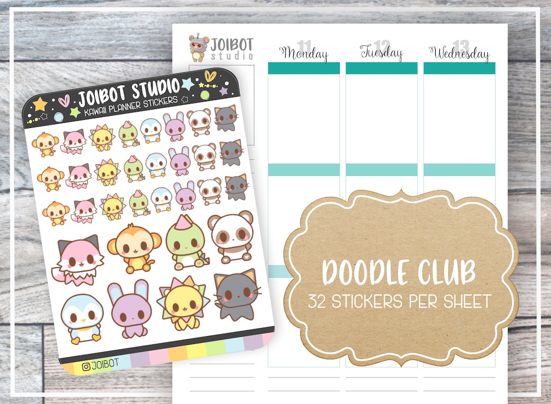 DOODLE CLUB - Kawaii Planner Stickers - Doodle Club Stickers - Journal ...