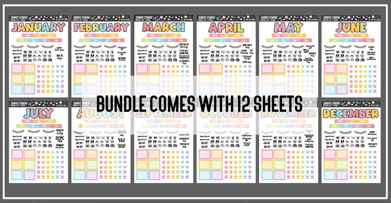 Hobo Techo-kompatibelt paket - Månatliga klistermärkeskit - Kawaii Planner Stickers - Journalklistermärken - Dekorativa klistermärken - A6 - HT-BUNDLE bild 3