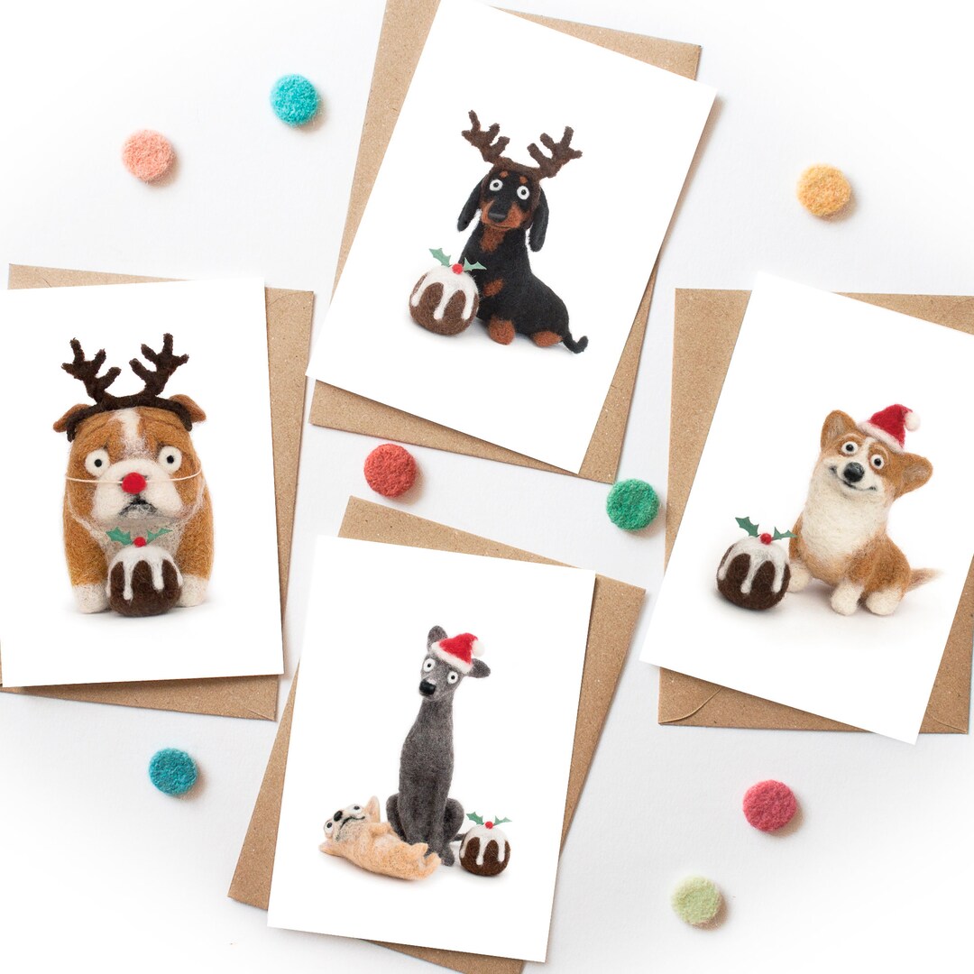 Christmas Cards Pack, Dog Themed, British Bulldog, Dachshund,