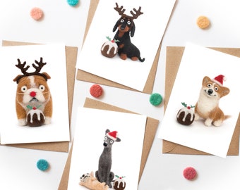 Christmas Cards Pack, Dog Themed, British Bulldog, Dachshund, Corgi, Whippet, Chihuahua, Festive Card Set, Funny Dogs, Humour Holiday Cards