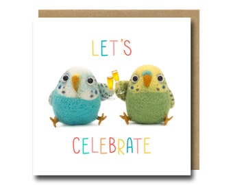 Budgie Birthday Card, Funny Animal Card, Celebration Budgies, Congratulations Parakeet Card, Budgie Art Card, Greetings Cards UK, Cute Card