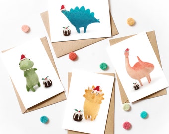 Cartes de Noël au Royaume-Uni, paquet de cartes de Noël dinosaures, carte drôle de dinosaure, T.Rex, stégosaure, brontosaure, tricératops, diplodocus, festif