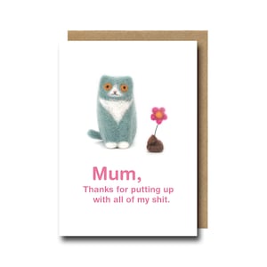 Tarjeta del día de la madre, tarjeta divertida de gato para mamá, tarjeta de agradecimiento para mamá, tarjeta de arte de fieltro con aguja del gato, tarjeta del día de la madre en el Reino Unido, insultos groseros