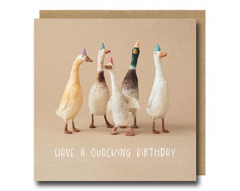 Carte de voeux canard, Carte d'anniversaire charlatan, Carte d'art animalier, Carte de voeux pour les amateurs de canard, Illustration de canards coureurs, Artisanat de coton filé