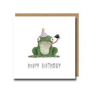Tarjeta de cumpleaños de rana, tarjeta de arte con personajes divertidos, tarjeta de felicitación con animales en fieltro con aguja, tarjetas de felicitación del Reino Unido, linda, peculiar, divertida, mosca