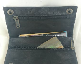 Schwarzer Tabakhalter aus glänzendem Leder, Geldbörse, Brieftasche, Handschuhfach, handgefertigt