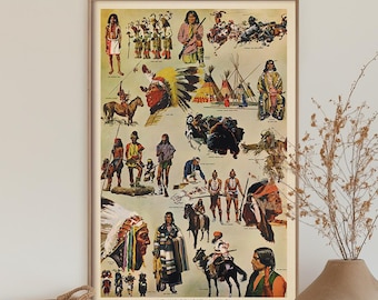 Vintage Indians of North America Poster - 1959 Historical Wall Decor Print