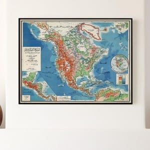 Mappa vintage araba del Nord America, poster anni '50, arte murale storica, regalo di cultura araba