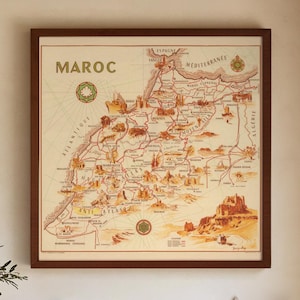 Morocco Vintage Map Print, Moroccan Home Decor, Morocco Wall Art Poster