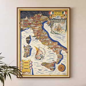 Wina Włoch - Vintage Pictorial Map Print, prezent ścienny do domu