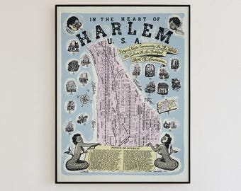 Vintage Harlem Karte, 1920er Jahre Harlem Renaissance Poster, afroamerikanisches Dekor, Geschichtsgeschenk