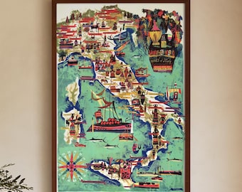 Vintage Italy Wine Map Print: 1957 Vini d'Italia Restaurant Poster