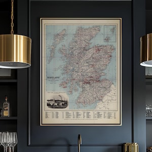 Impression de carte vintage de whisky d'Écosse, art mural de carte de whisky écossais, affiche de carte de distilleries de whisky, déco bar à whisky