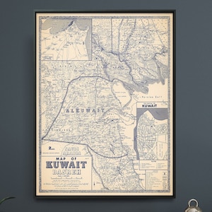 Kuwait Vintage Karte Druck, Alte Karte Poster, Kuwait Wand Kunst Geschenk
